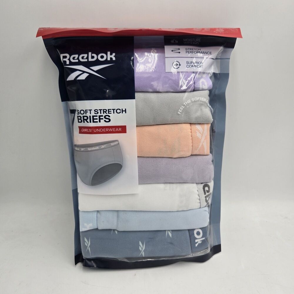 Reebok Soft Stretch Brief Underwear 7 Pack Girls Size L Multicolor Microfiber